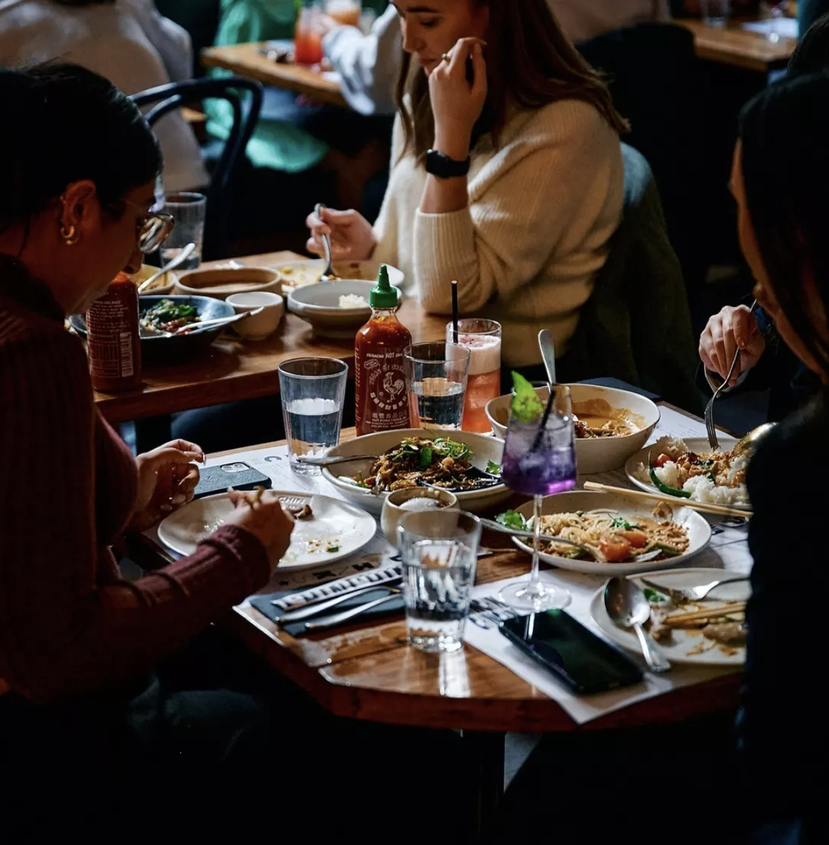 Share plates at Chin Chin, can you spot the Purple Rain cocktail?, photo taken from Chin Chin's instagram
