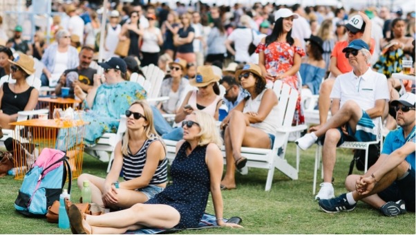 Crowds relaxing on the lawn during the Australian Open summer festival in Melbourne.
