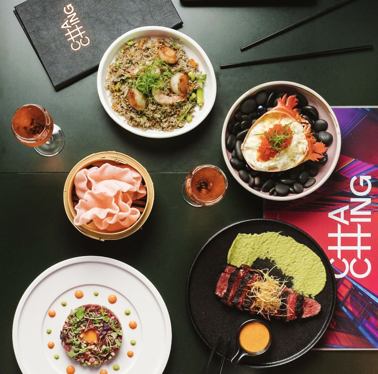 Cha-Ching modern asian plates in all it's glory, photograph taken from Cha-Ching 