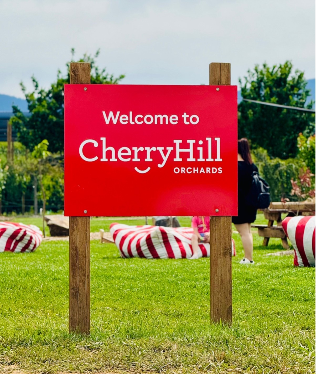 Welcome sign at CherryHill Orchards Coldstream