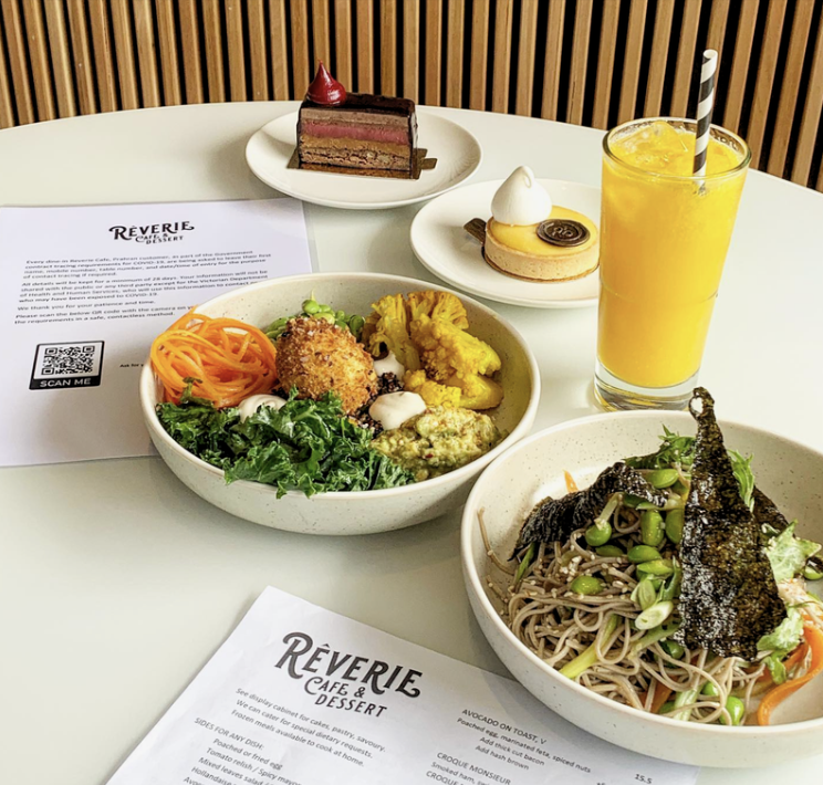 Reverie Cafe Melbourne brunch — French patisserie cakes and savoury bowls at Prahran's best brunch cafe