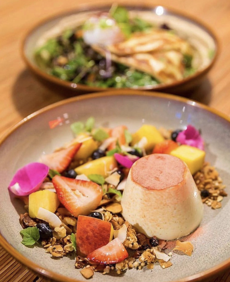 Brick Lane Melbourne brunch — seasonal fruit panna cotta with granola at a Melbourne CBD cafe