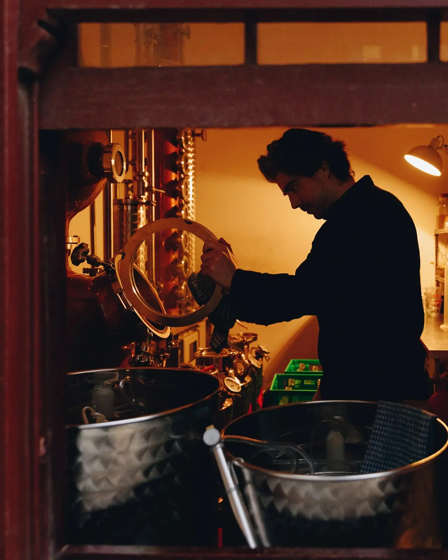 Gin distillation equipment at Little Lon Distilling Co in Melbourne CBD, showcasing small-batch botanical gin production.