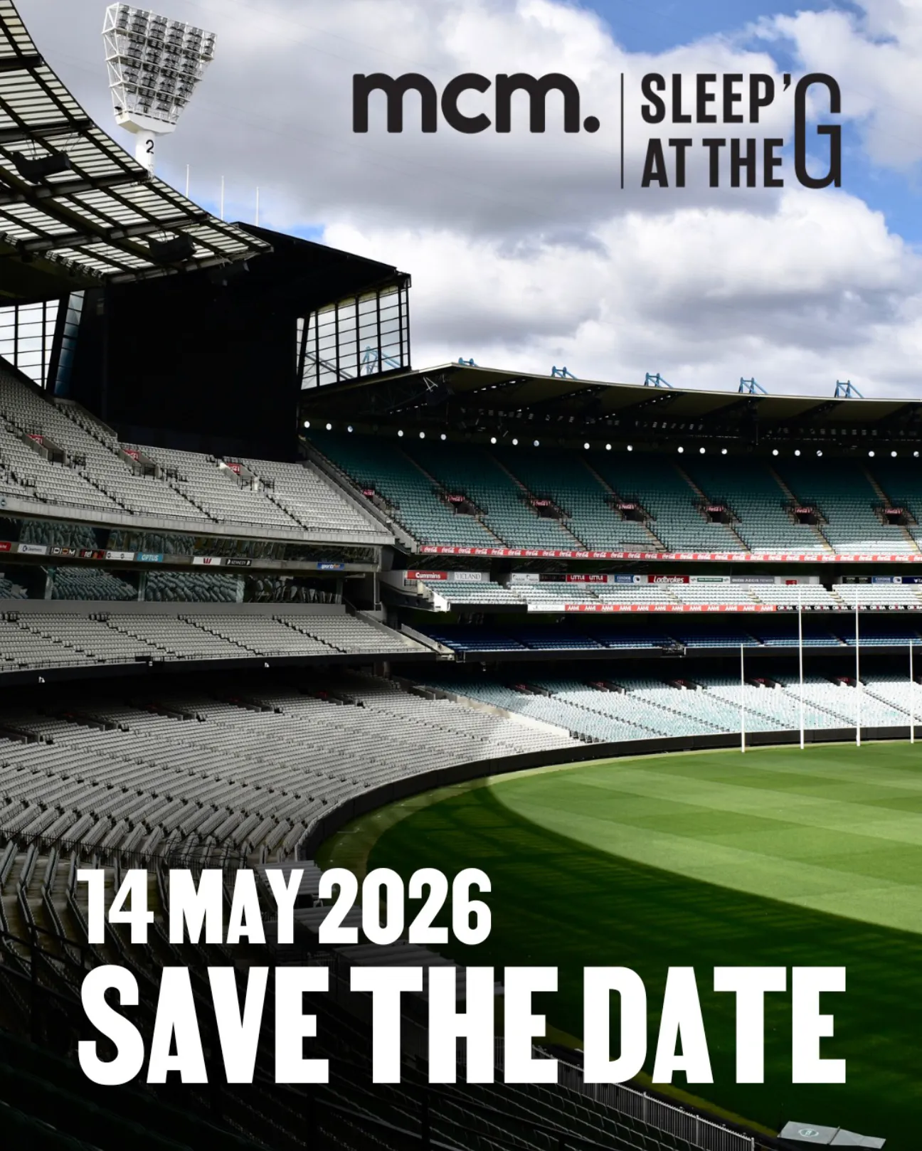 Sleep at the G 2026 save the date 14 May MCG Melbourne City Mission youth homelessness fundraiser