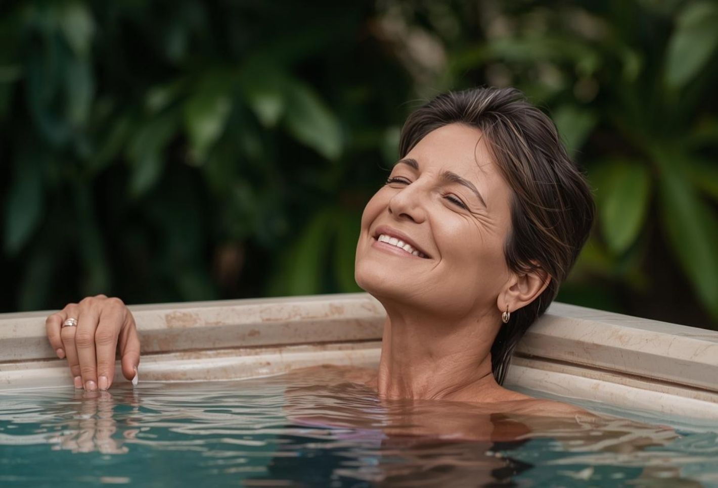 Woman relaxing in outdoor mineral pool spa Melbourne Mother's Day experience gift idea