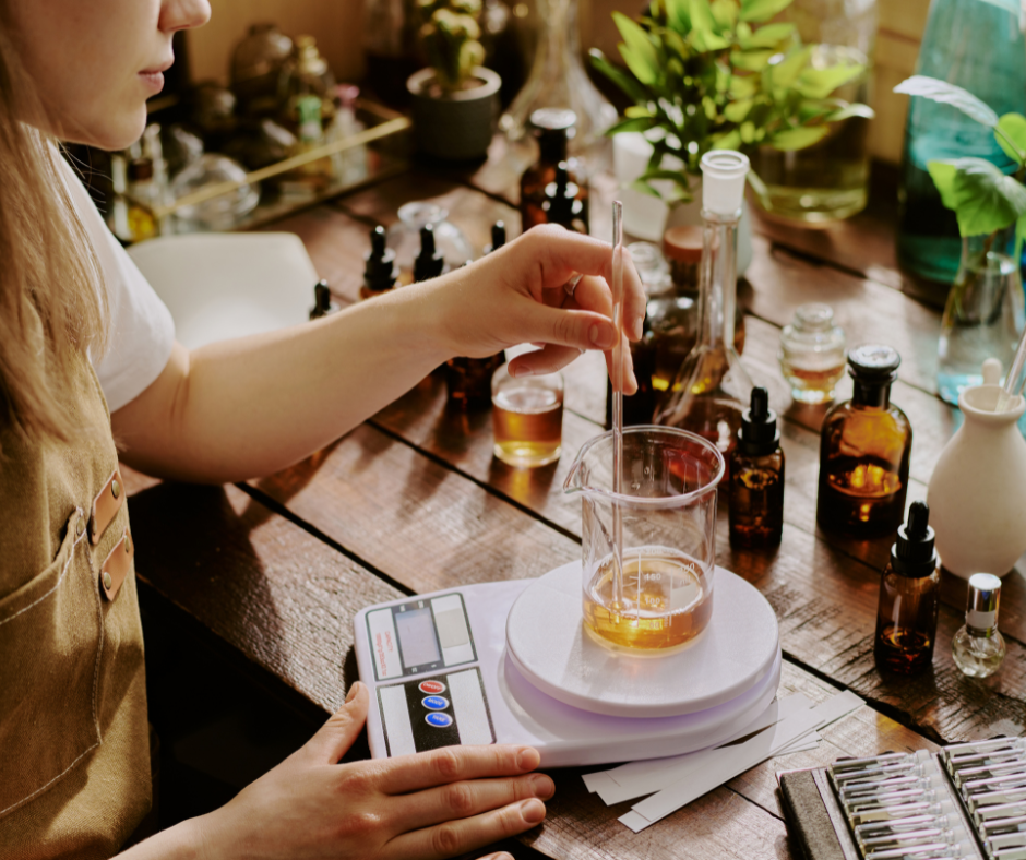 Participant at a bespoke perfume making workshop at MetaScent studio in Collingwood Melbourne