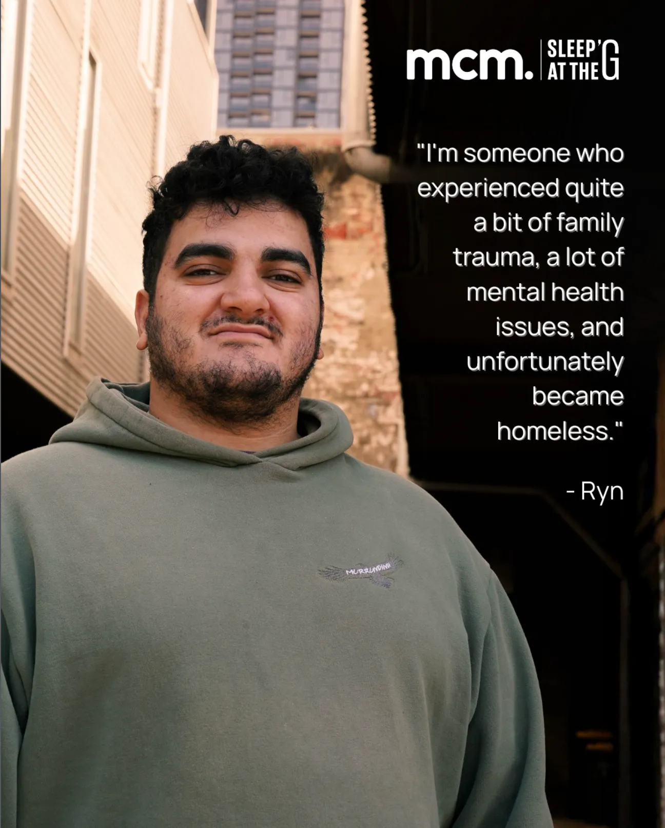 Sleep at the G advocate Ryn shares his lived experience of family trauma and youth homelessness supported by Melbourne City Mission MCM
