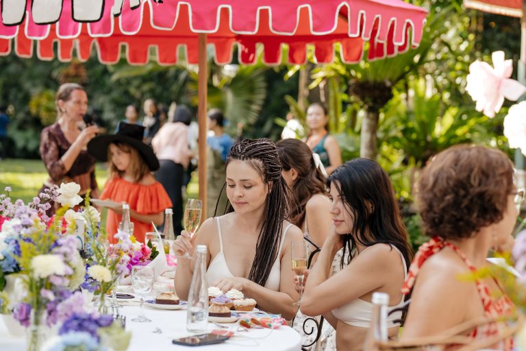 Guests at outdoor special dining event at Ubud Food Festival 2026 garden setting Ubud Bali Indonesia